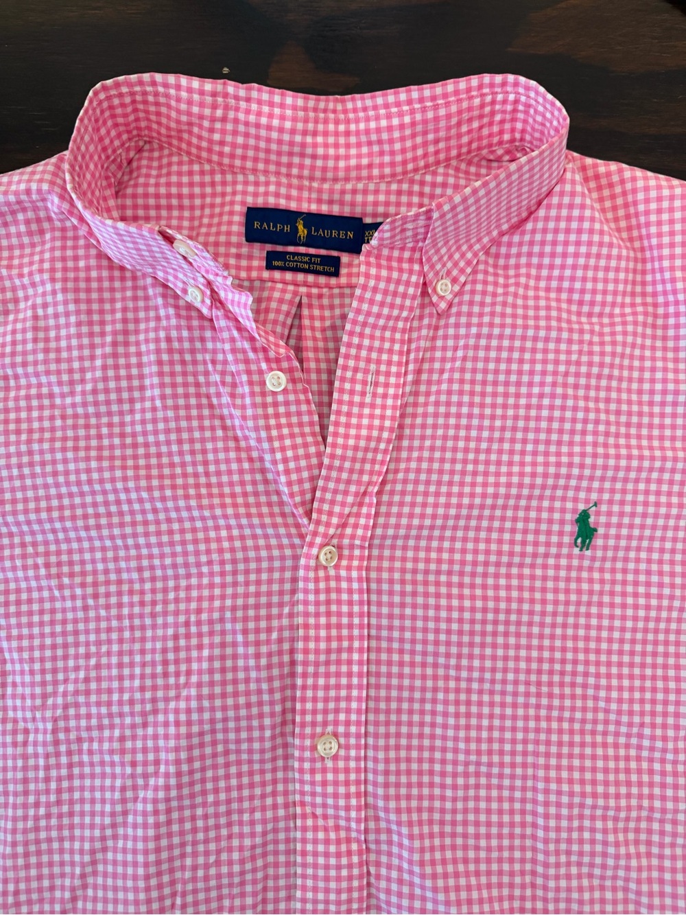 Ralph Lauren Pink Gingham Button-Down Shirt with Green Pony
